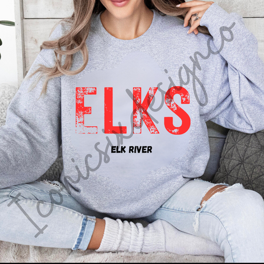 Distressed School Spirit Crew Elks