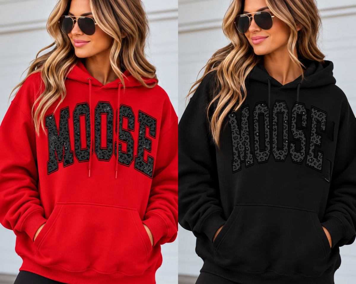 Moose Faux Sparkle Leopard Print Hoodie